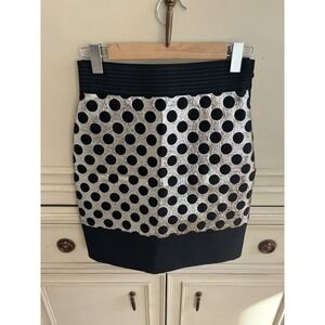 Emanuel Ungaro Foil Panel Polka Dot Skirt Black Gold High Waisted Size 6 Cocktai